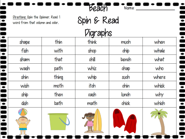 Free Spin & Study Digraphs Printable Recreation